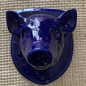 Cobalt Blue Speckled Ceramic Pig Wall Decor/Towel Holder